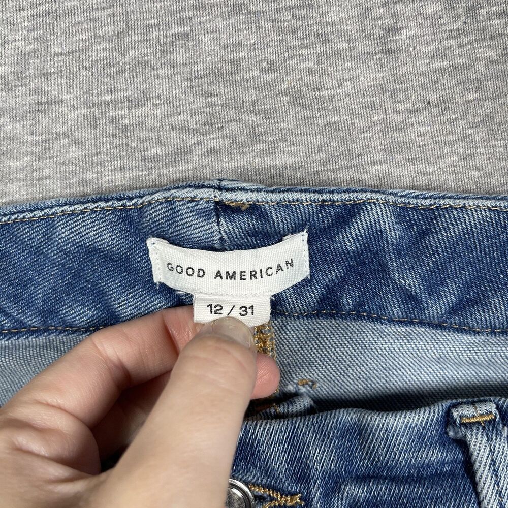 Good American Flare Jeans Womens 12/31 (28x32) Blue Flared Mid Rise Denim - Picture 2 of 10